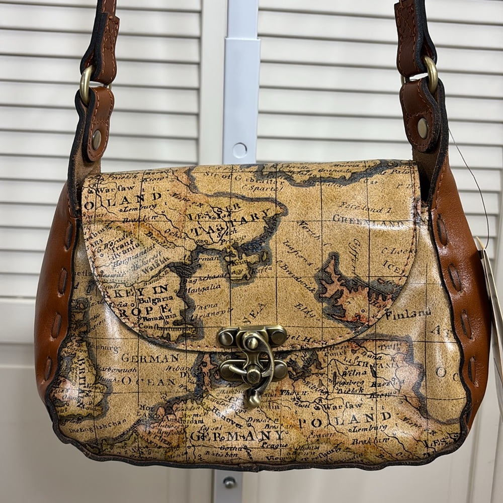 NWT Patricia Nash Brown Crossbody Bag with European Map Print
